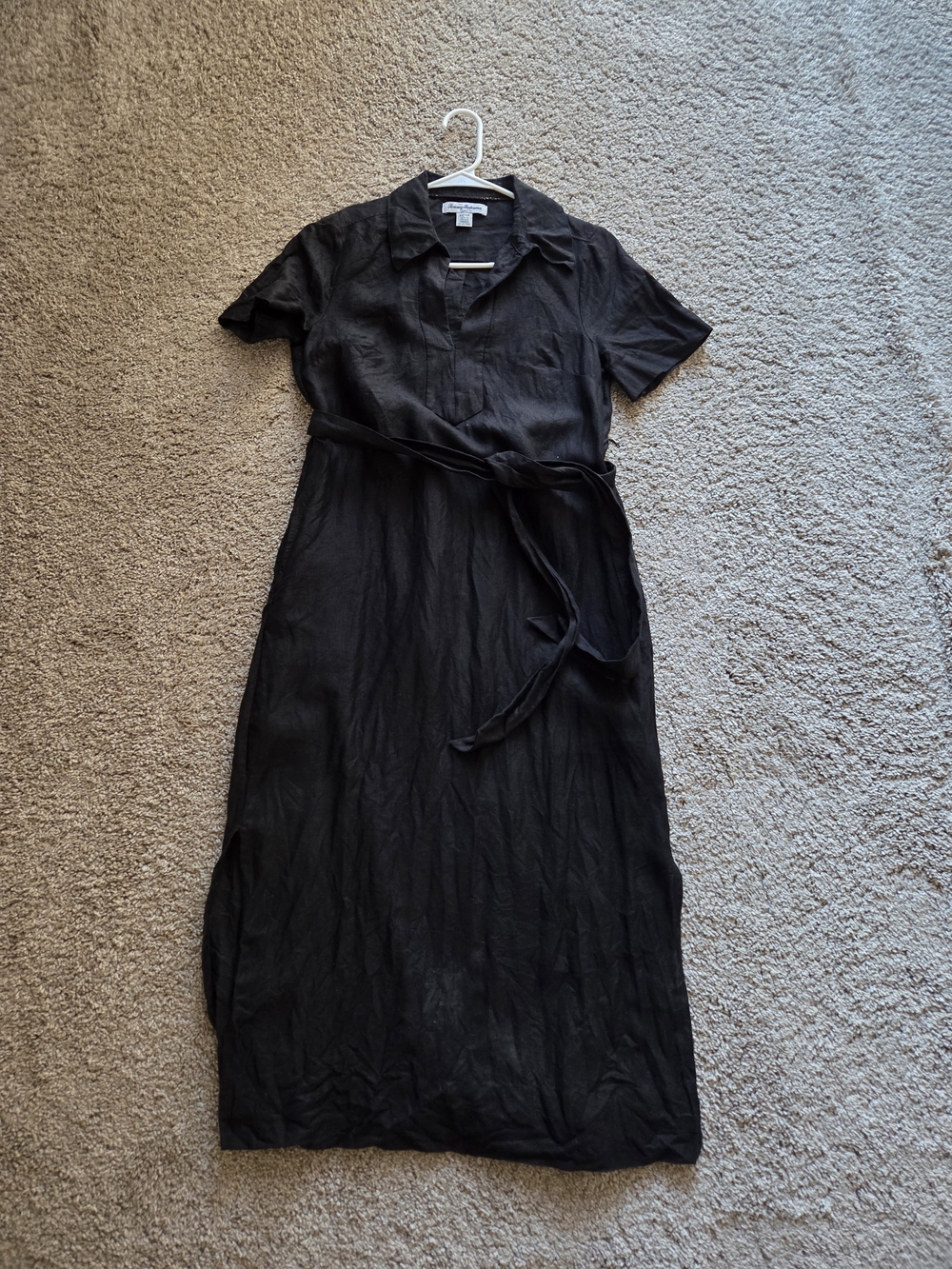 Tommy Bahama Black Maxi Shirt Dress with Waist Tie